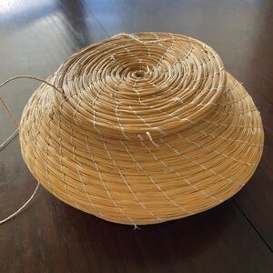 Vintage Coiled Grass Basket with Lid Primitive Rustic Native Tribal Squat Basket
